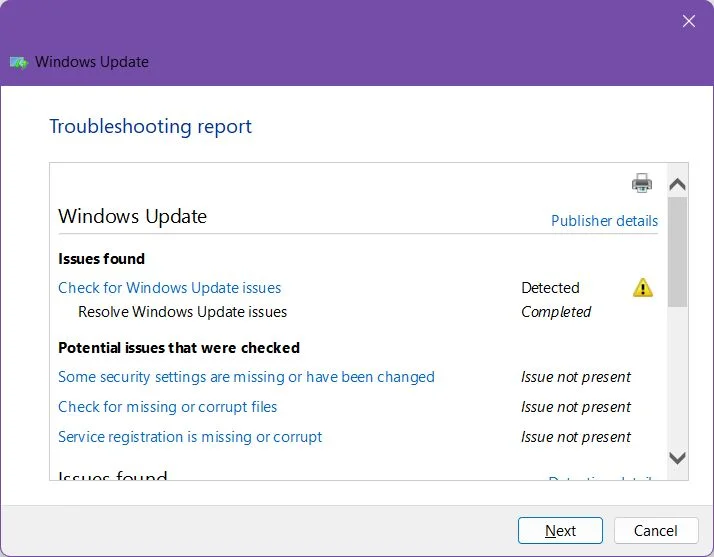 windows update troubleshooter report