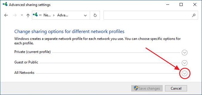 control panel change advanced sharing settings all networks