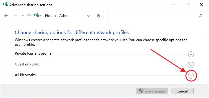 Systemsteuerung Erweiterte Freigabeeinstellungen ändern Alle Netzwerke