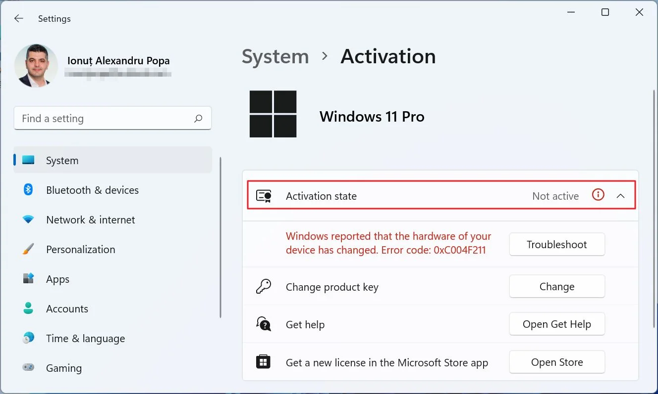 windows 11 settings activation state not active