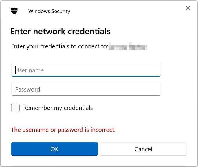 Windows Netzwerk-Anmeldeinformationen eingeben