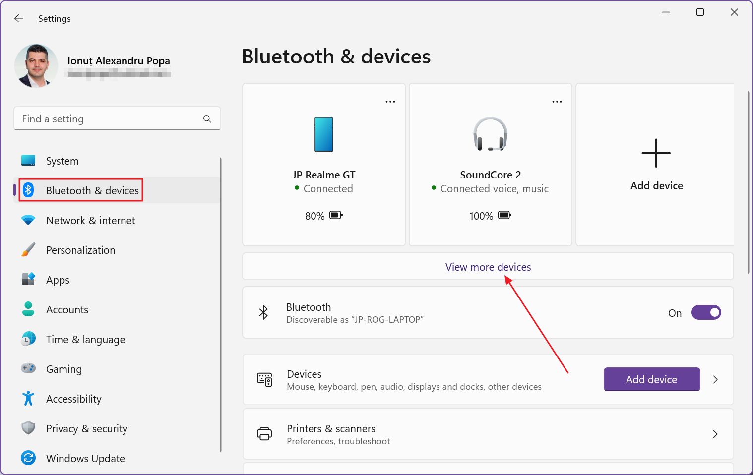 windows settings bluetooth view more devices