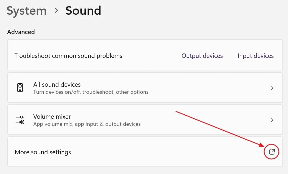 windows settings system sound more
