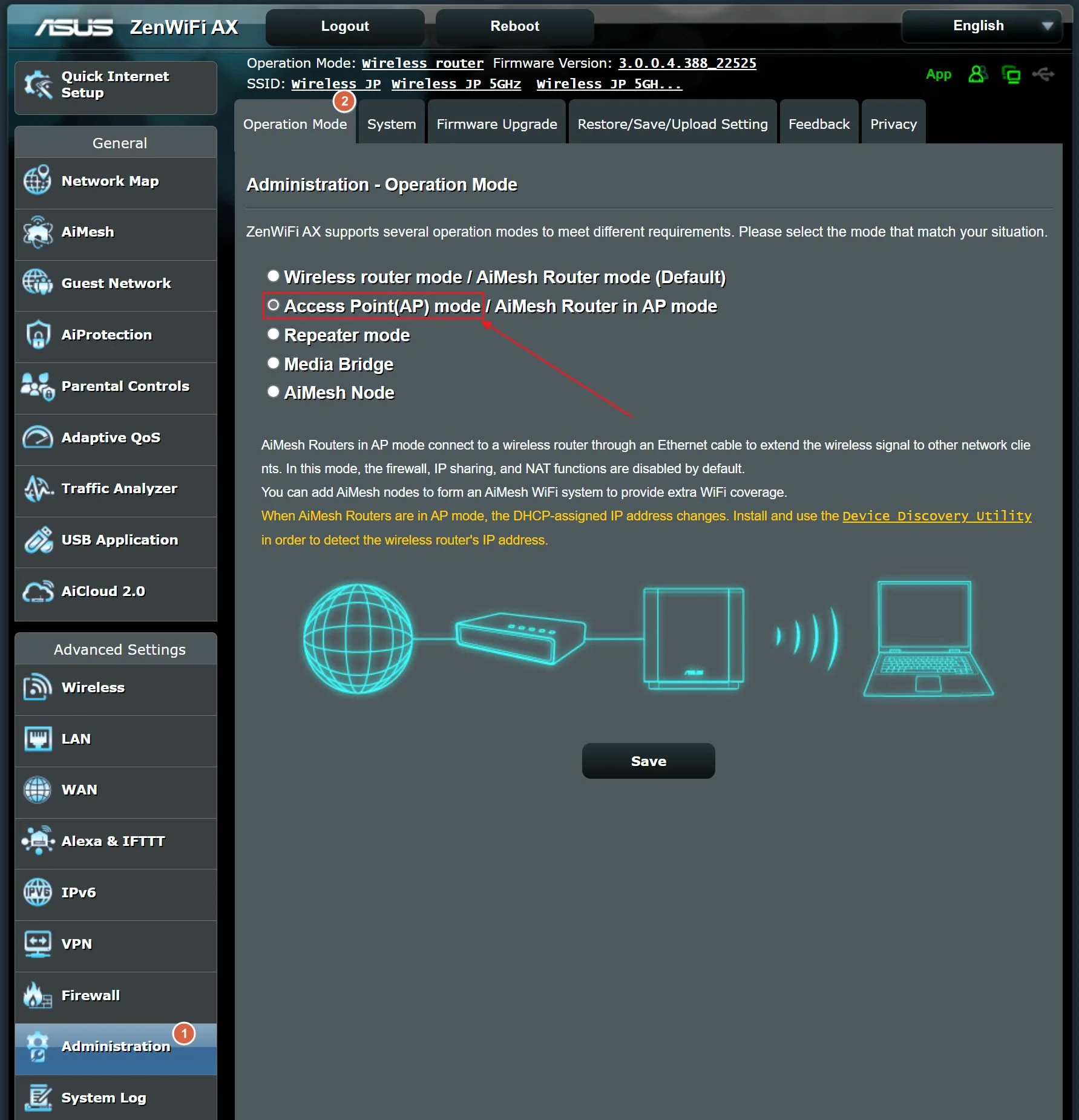 asus router operating mode