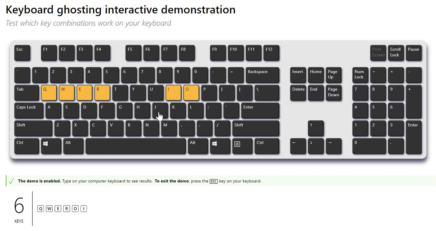 keyboard n key rollover test