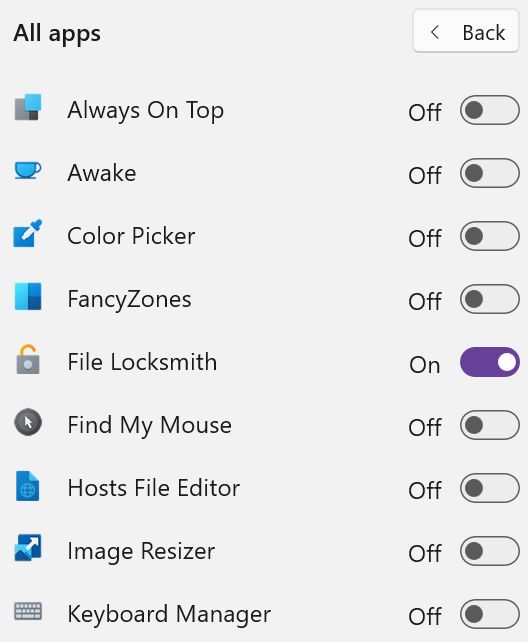 power toys apps toggles