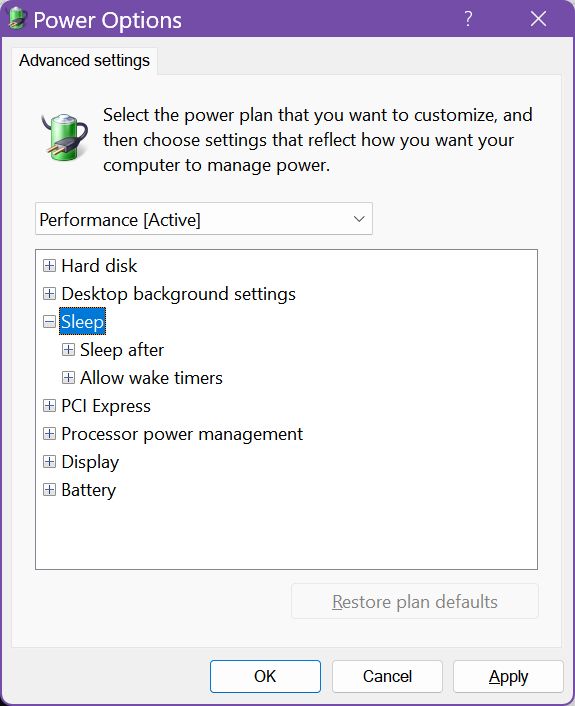 windows power plan no hybrid sleep available