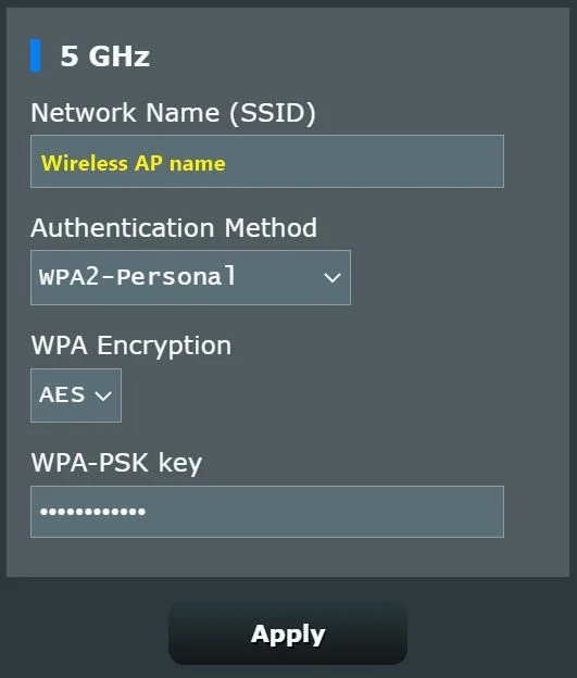 impostazioni SSID del punto di accesso wireless