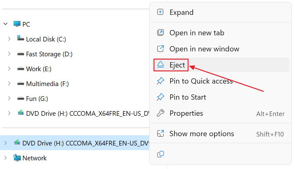 file explorer eject disk image