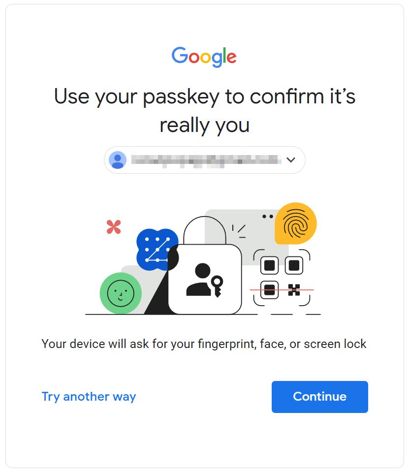 google account use passkey to confirm it is you