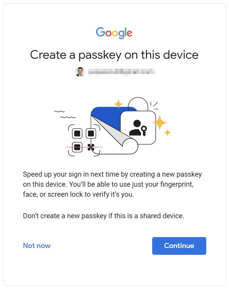google create passkey on this device prompt