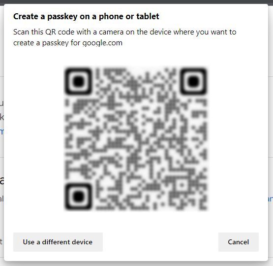 google create passkey qr code