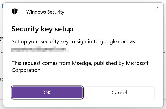 google passkey windows security key setup