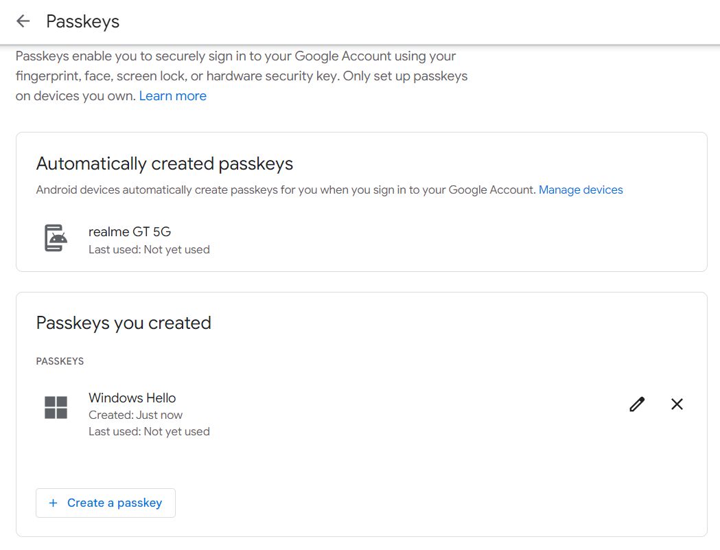 google passkeys list