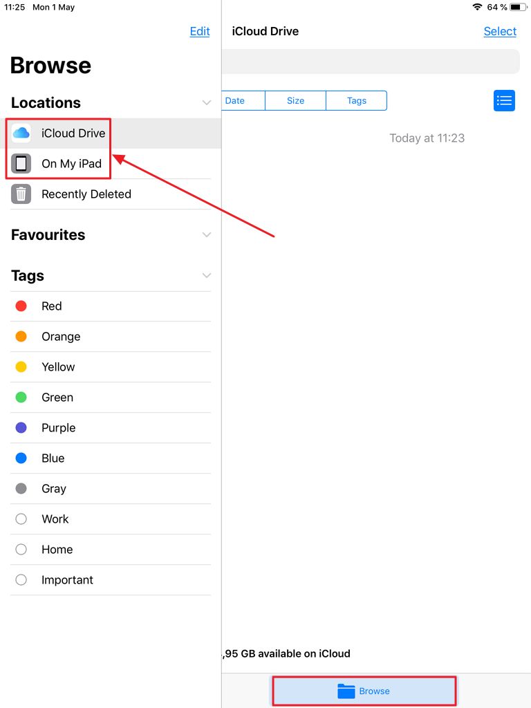 ipad files app browse locations