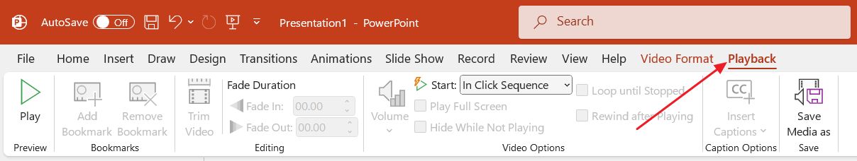 powerpoint youtube video playback settings