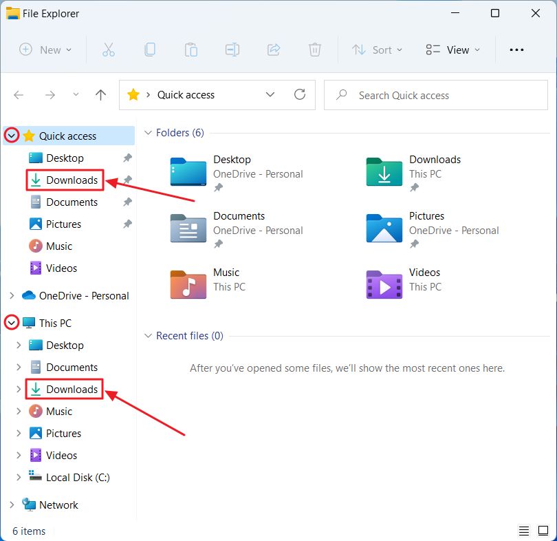 windows file explorer downloads folder