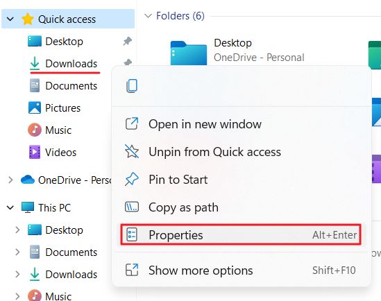 windows file explorer right click downloads