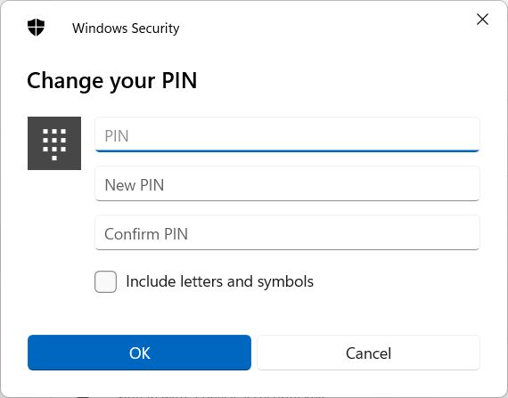 windows hello change pin