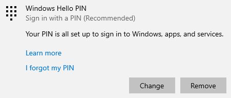 windows hello pin is all set