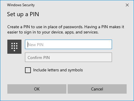 windows security set up a pin