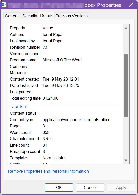 word document file properties metadata