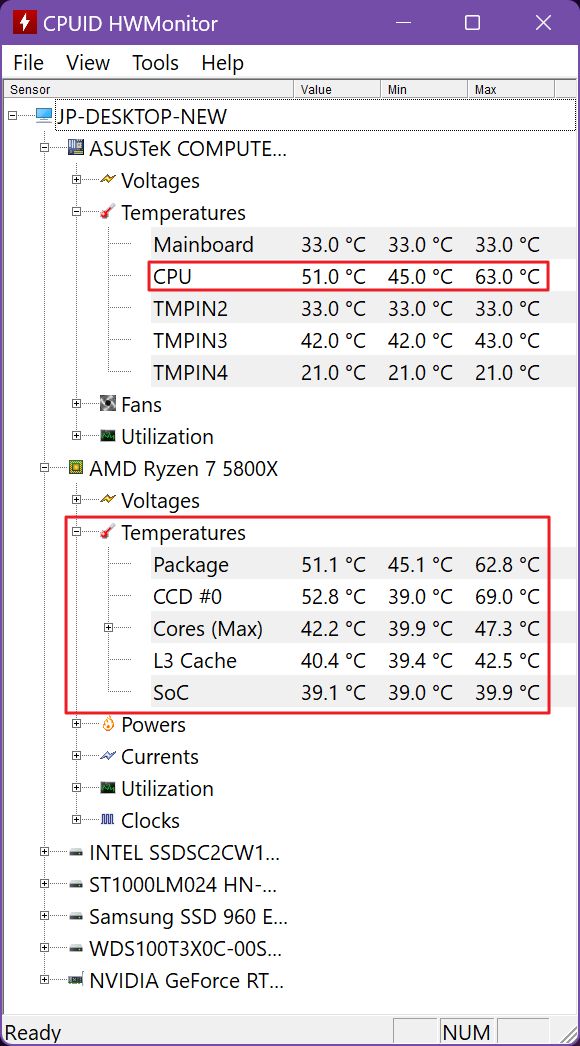 cpuid hwmonitor cpu Temperaturen