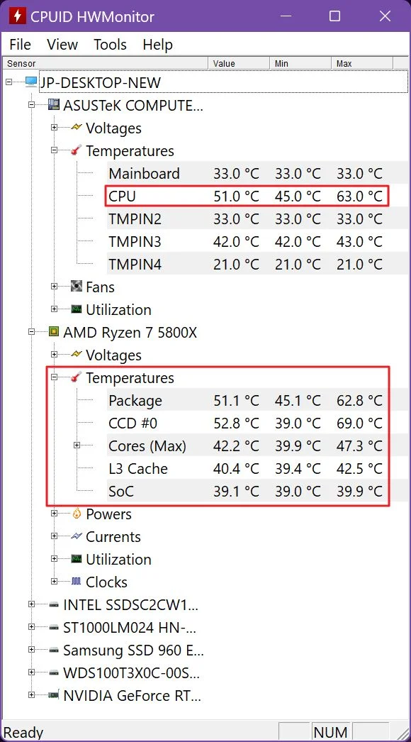 cpuid hwmonitor cpu temperatures