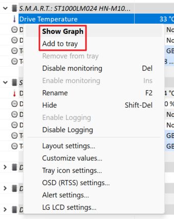 hwinfo ssd temperatures show graph add to tray