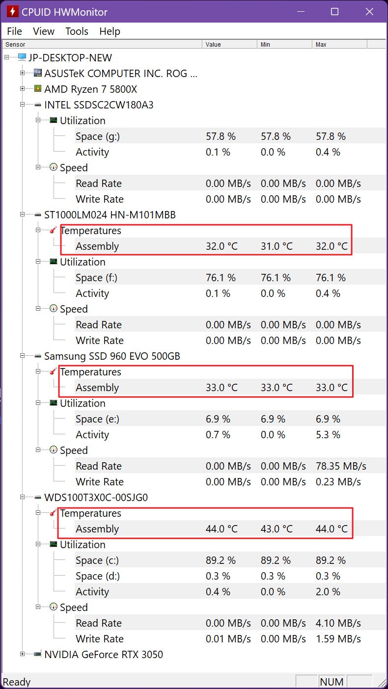 hwmonitor ssd sıcaklıkları