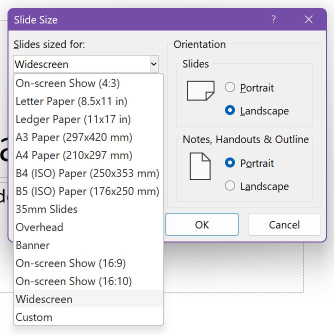 powerpoint slide predefined sizes