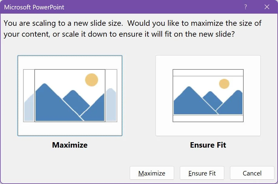 powerpoint slide size content scale maximize