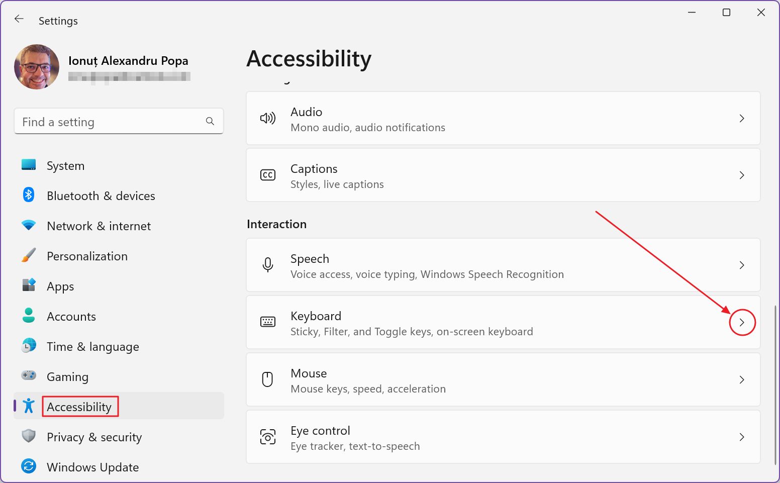 windows settings accesibility keyboard