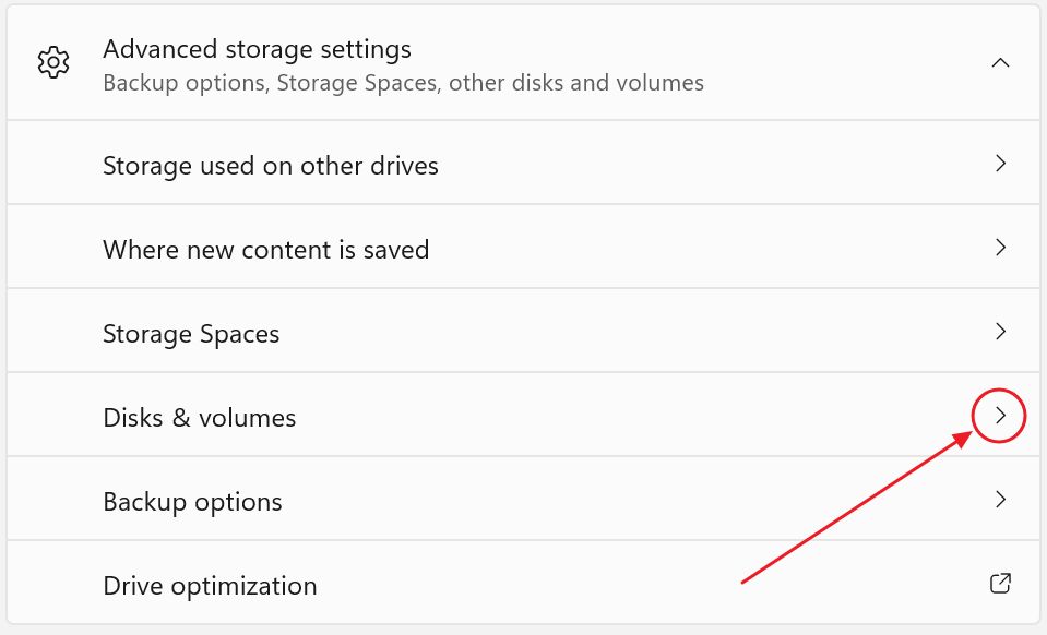 windows settings disks and volumes
