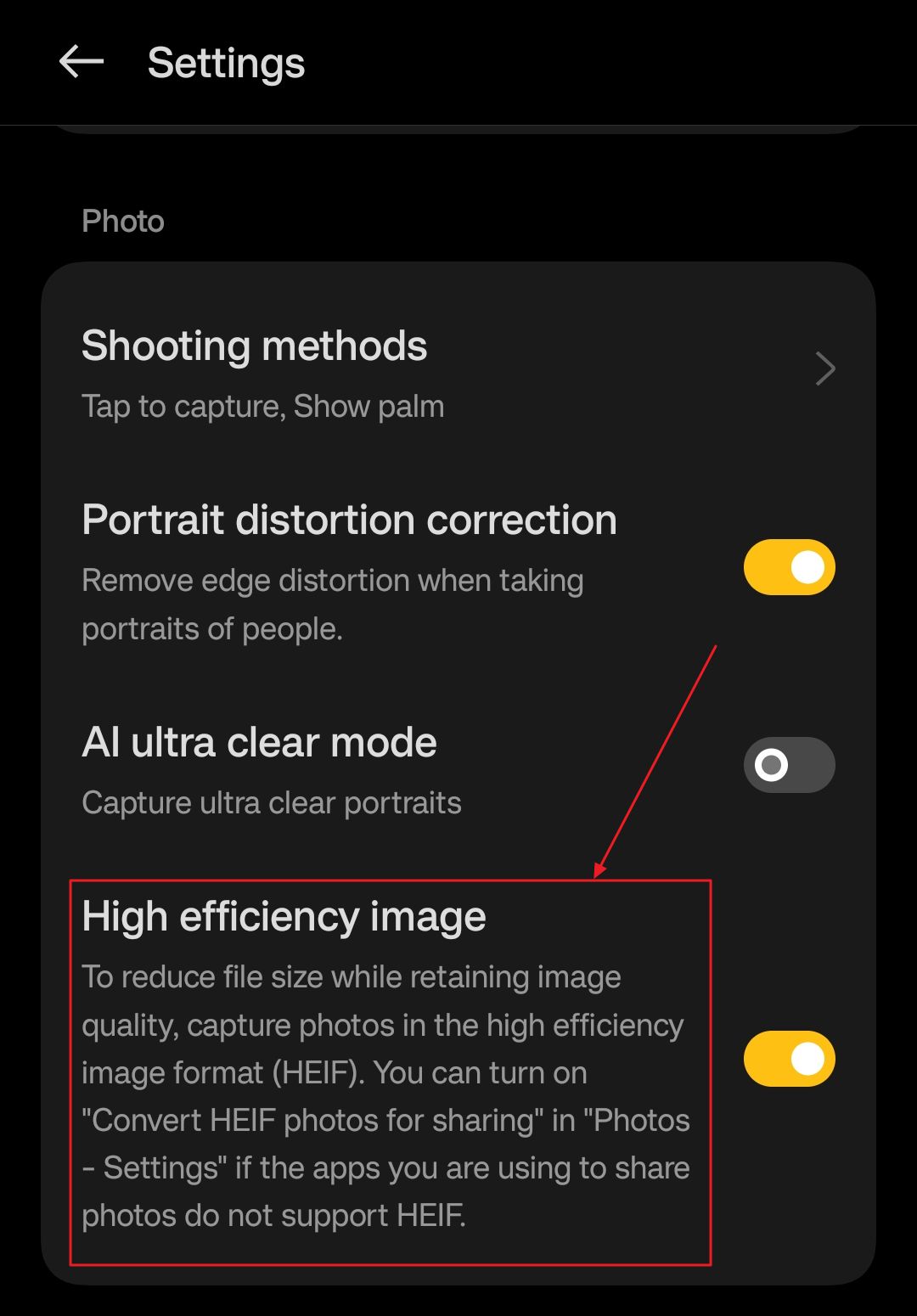 android camera app heif heic image format settings