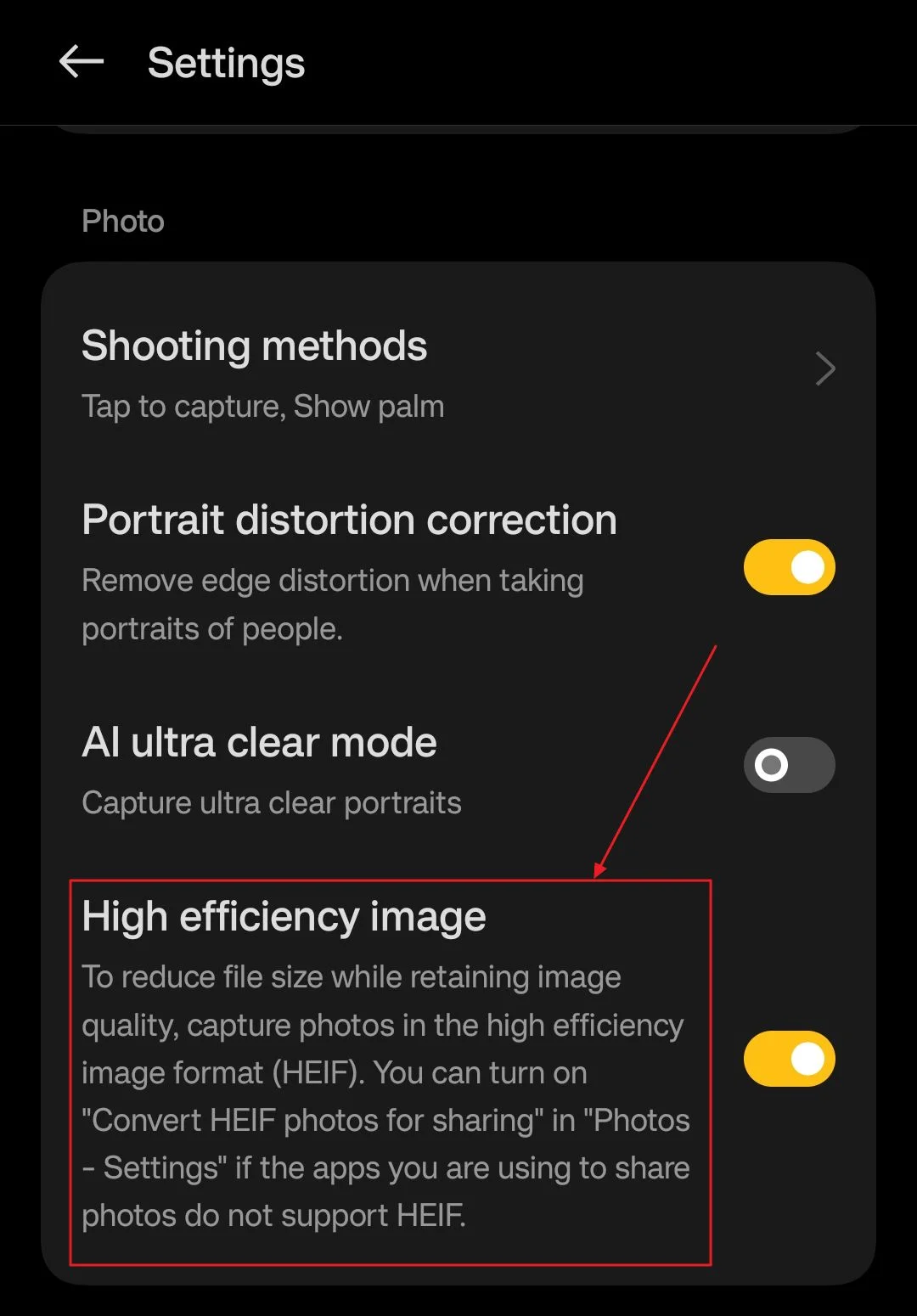 aplicação de câmara android heif heic definições de formato de imagem