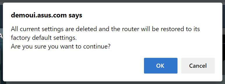 asus router factory default restore warning