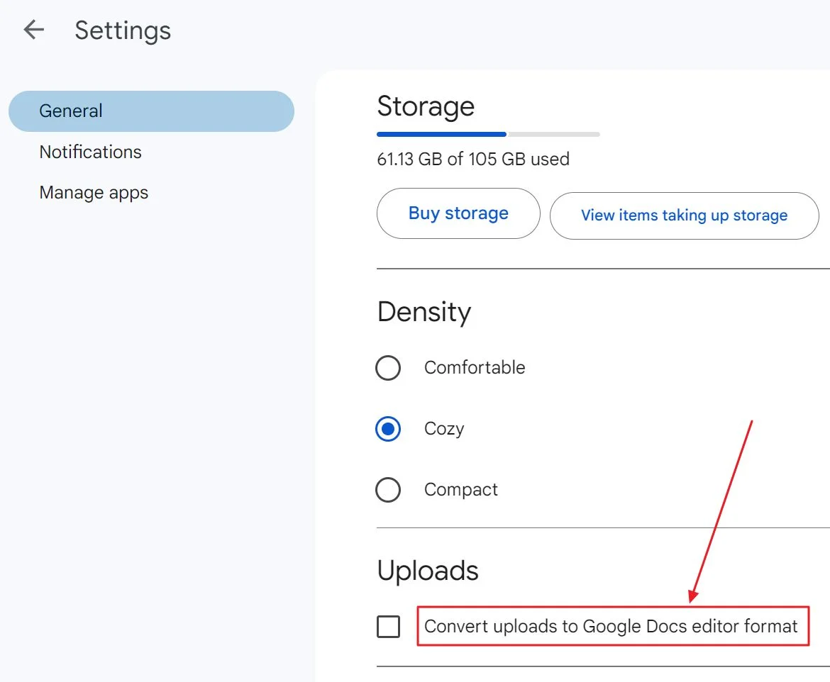 Uploads automatisch in das Google Docs Editor-Format umwandeln