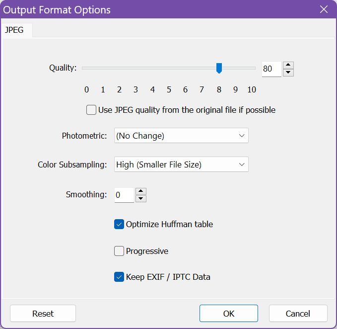 faststone convert jpeg Optionen