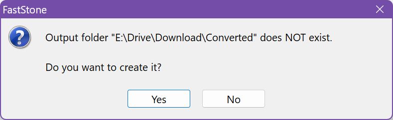 Avertissement : le dossier de sortie de faststone n'existe pas