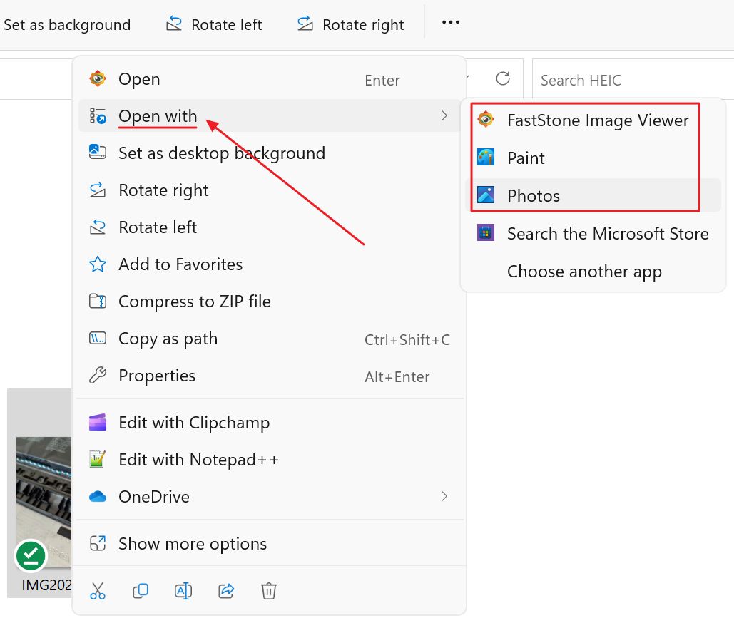 Datei-Explorer heic Bild öffnen mit