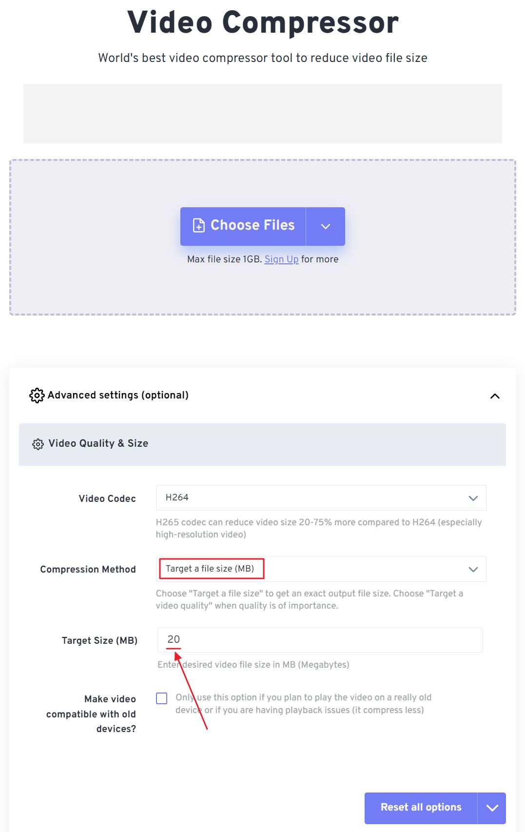 freeconvert video compression settings