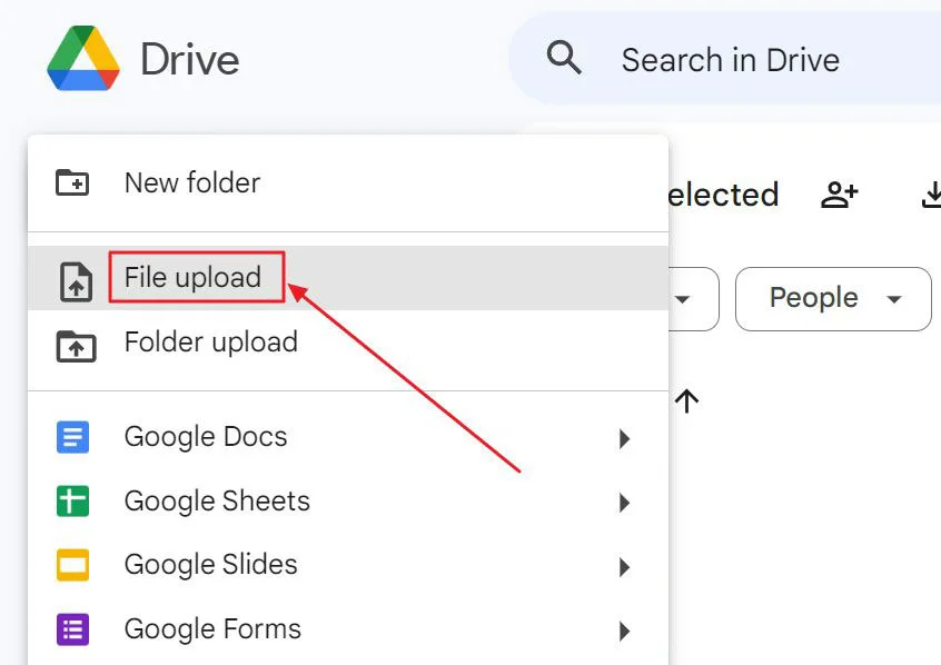 Google Drive neuer Datei-Upload