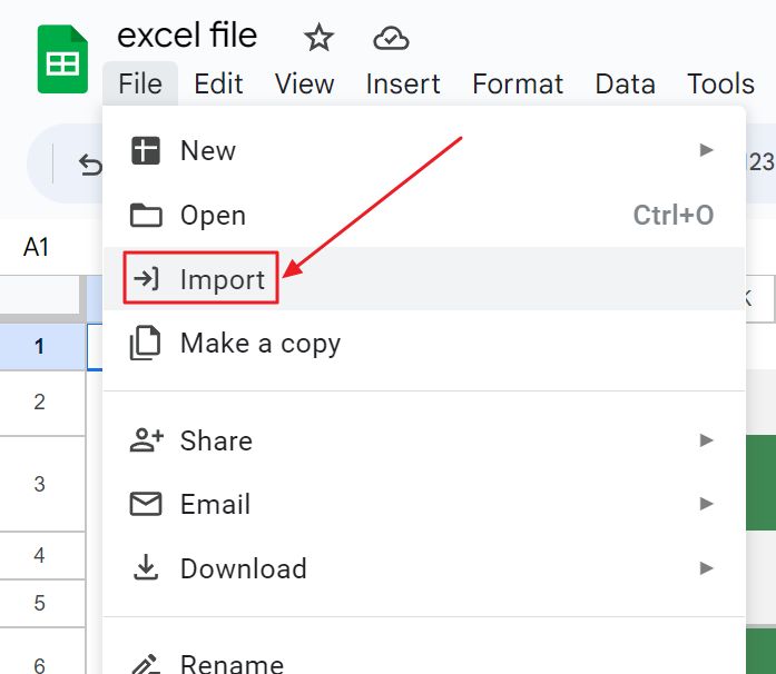 import excel file from google sheets document
