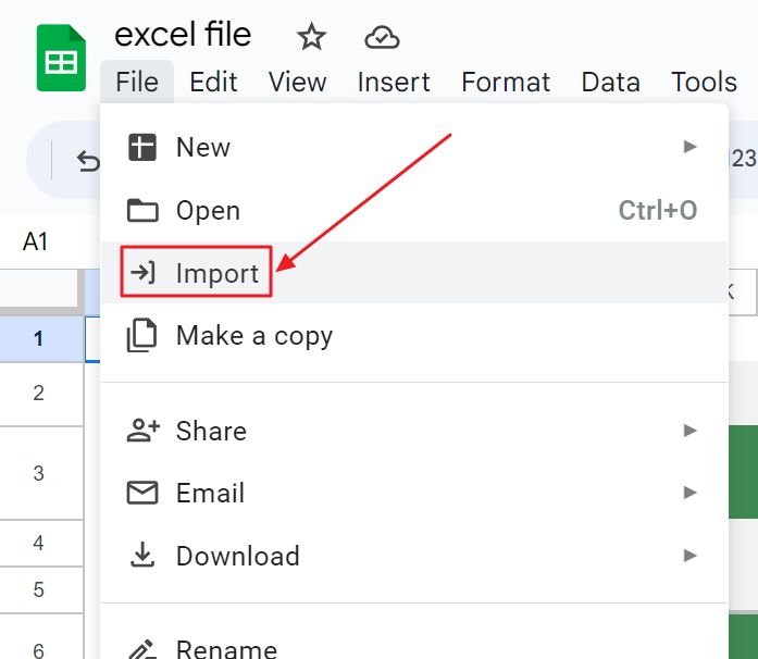 google sheets belgesinden excel dosyasını içe aktarma