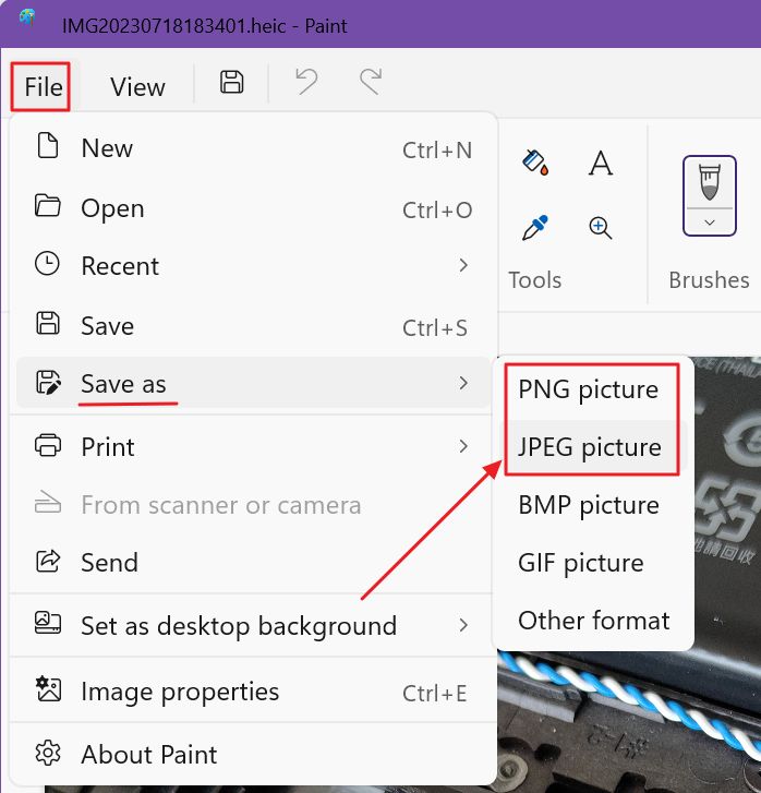 paint save as jpg or png