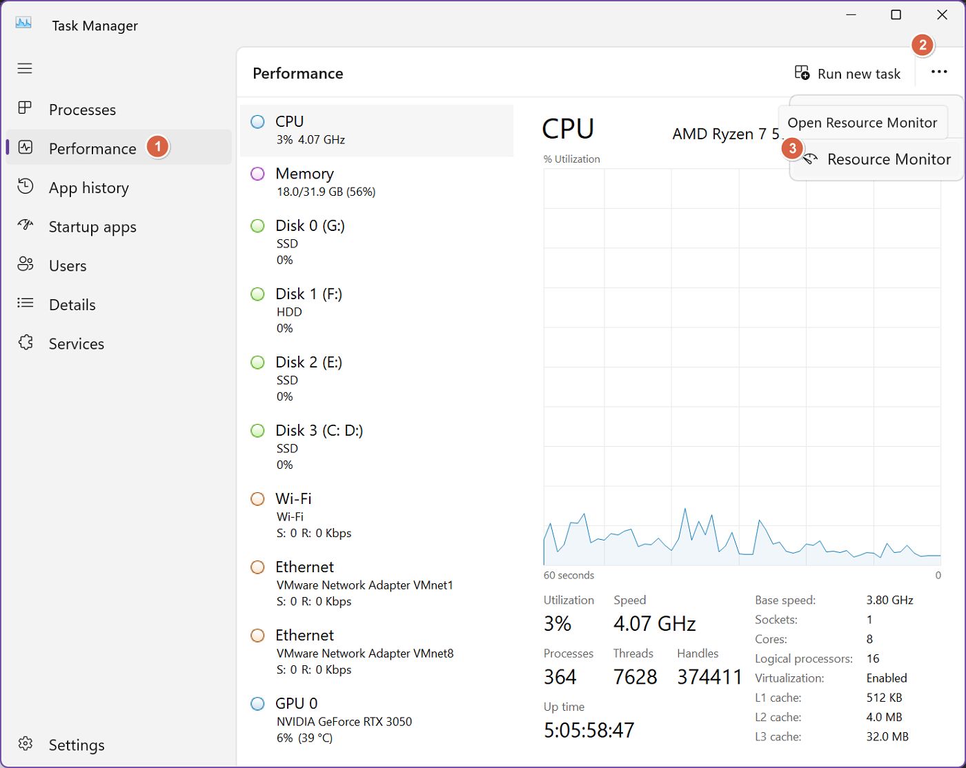 resource monitor launch from task manager