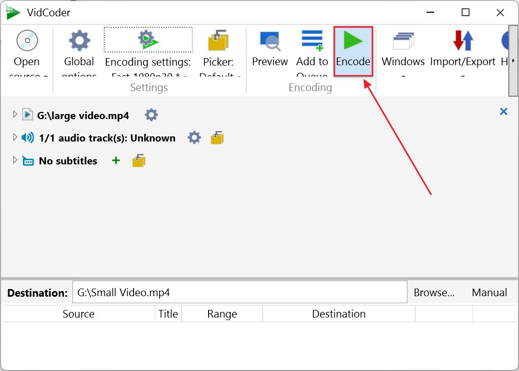 vidcoder start encode