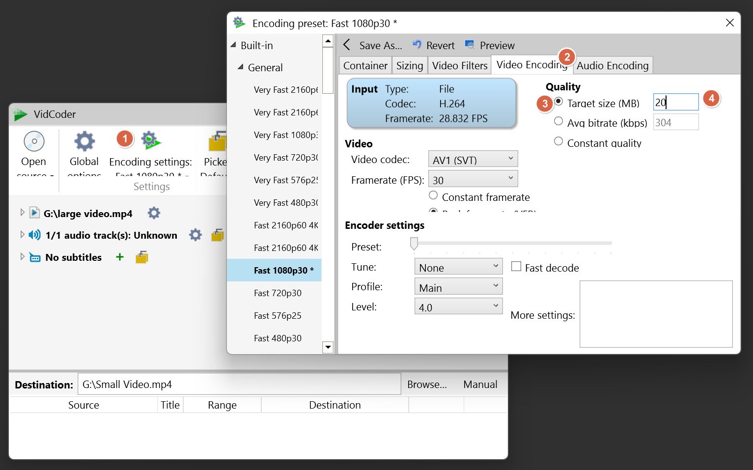 vidcoder target bitrate video