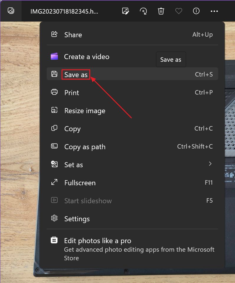 app windows photos salva con nome